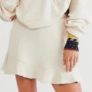 Free People FP Beach social cotton knit ruffle mini  skirt size small cream